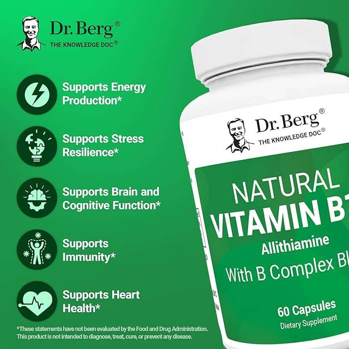 Dr. Berg Natural Vitamin B1 B6 B12 Complex - Allithiamine Vitamin B1 Supplement with 8 Essential Vitamin B Complex for Men & Women Including Thiamin, Niacin, Folate, Magnesium & More - 60 Capsules - Image 3