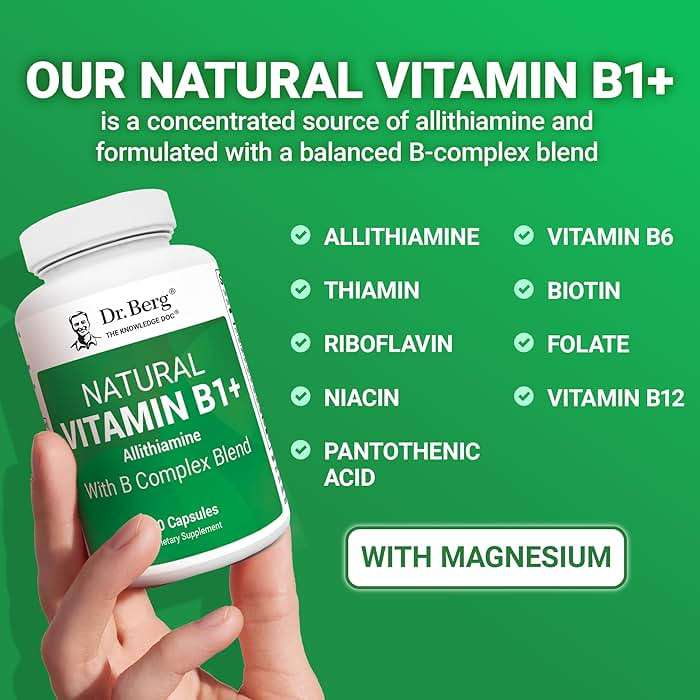 Dr. Berg Natural Vitamin B1 B6 B12 Complex - Allithiamine Vitamin B1 Supplement with 8 Essential Vitamin B Complex for Men & Women Including Thiamin, Niacin, Folate, Magnesium & More - 60 Capsules - Image 6