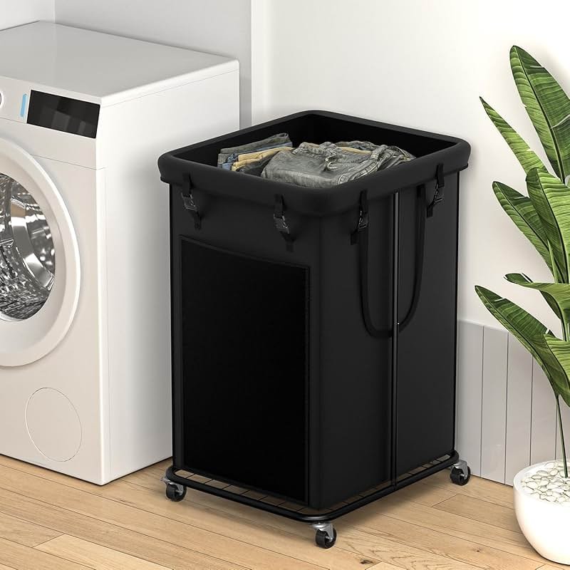 YKDIRECT 150L Large Laundry Hampers, Oxford Fabric Laundry Hampers Clothes Hampers, Metal Frame and Removable Bag Design with Wheels, Suitable for Bedroom, Bathroom, Dorm Room, Laundry Room (Black) - Product Image