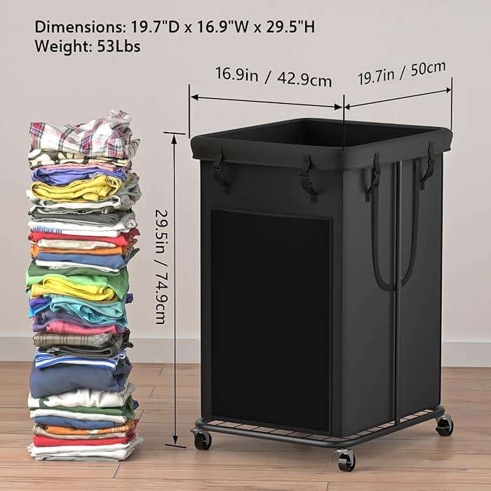 YKDIRECT 150L Large Laundry Hampers, Oxford Fabric Laundry Hampers Clothes Hampers, Metal Frame and Removable Bag Design with Wheels, Suitable for Bedroom, Bathroom, Dorm Room, Laundry Room (Black) - Image 2