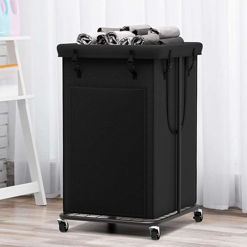 YKDIRECT 150L Large Laundry Hampers, Oxford Fabric Laundry Hampers Clothes Hampers, Metal Frame and Removable Bag Design with Wheels, Suitable for Bedroom, Bathroom, Dorm Room, Laundry Room (Black) - Image 4
