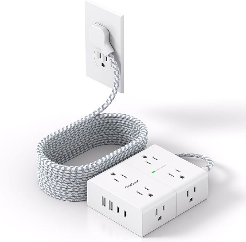 Surge Protector Power Strip 15 Ft Cord, Ultra Thin Flat Extension Cord with 8 Outlets 4 USB Ports(2 USB C), Flat Plug Power Strip, 15 Ft Long Braided Power Cord for Home, Office, Dorm Room Essentials - Product Image