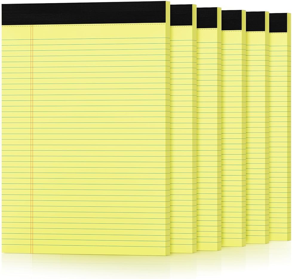 Aidunmis 6 Pack Yellow Legal Pads 8.5 x 11 College Ruled Lined Writing Note Pads 8.5 x 11 Narrow Ruled Yellow Paper Pads Legal Pad 8.5x11 Pads of Paper 30 Sheets Writing Pad Legal Notepads 8.5x11 - Product Image