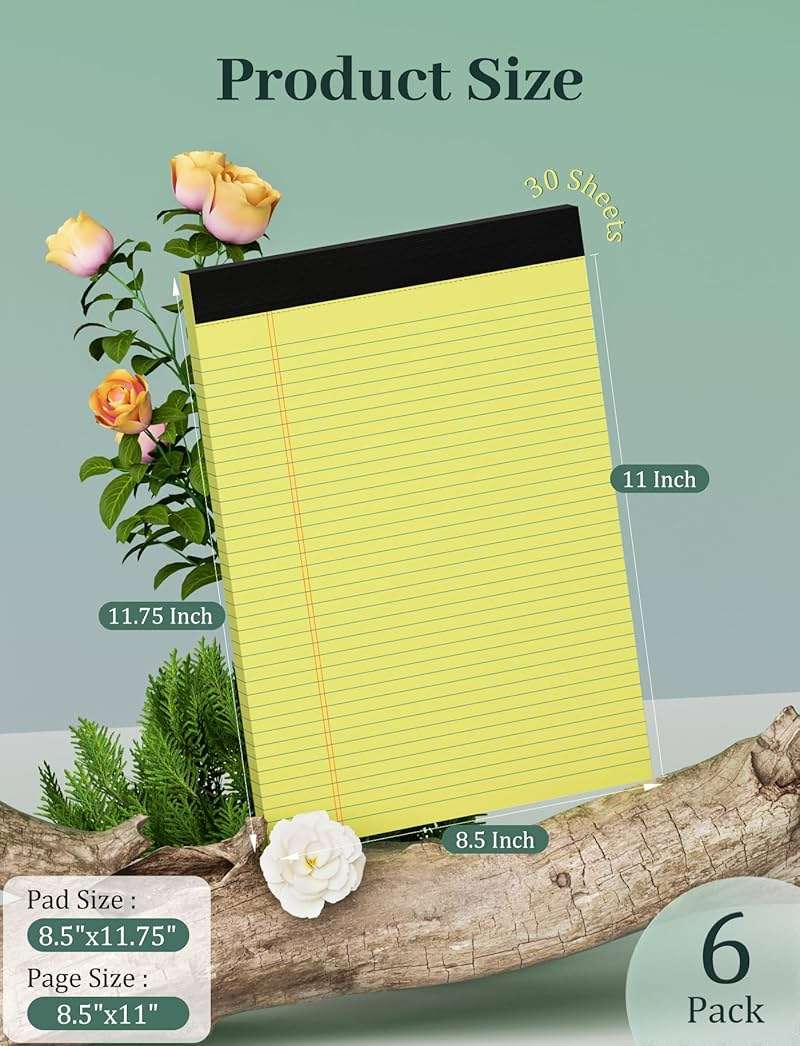 Aidunmis 6 Pack Yellow Legal Pads 8.5 x 11 College Ruled Lined Writing Note Pads 8.5 x 11 Narrow Ruled Yellow Paper Pads Legal Pad 8.5x11 Pads of Paper 30 Sheets Writing Pad Legal Notepads 8.5x11 - Image 3