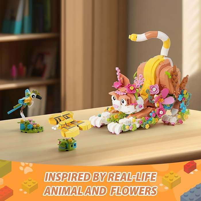 JOJO&Peach Cat and Flower Building Toy Set for Girls, Animals Plant Model Ideas Birthday Gift for Women Adults Teens Girlfriend Mom Wife Age 8 9 10 11 12+ (1038 Pieces) - Image 5