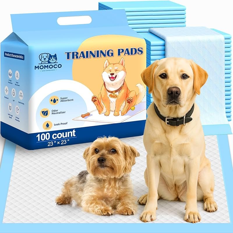 MoMoCo Puppy Pads 23" x 23", 6-Layer Super Absorbent Dog Pee Pads, Leak-Proof Dog Training Pads for Hardwood Floors & Apartments, Flash-Dry Disposable Potty Pads for Puppies & Senior Dogs, 100 Count - Product Image