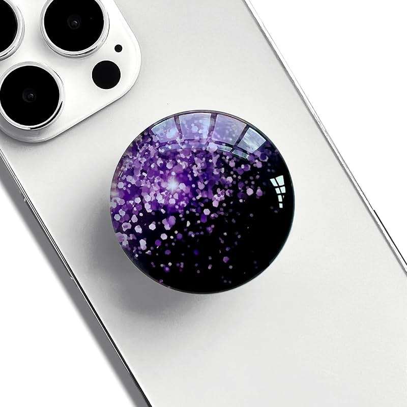 WUYULB Clear Crystal Glitter Collapsible Expandiing Moblile Phone Grip Stand Holder for Smartphones and Tablets Cell Phone Accessory (Dark Night Purple) - Image 1
