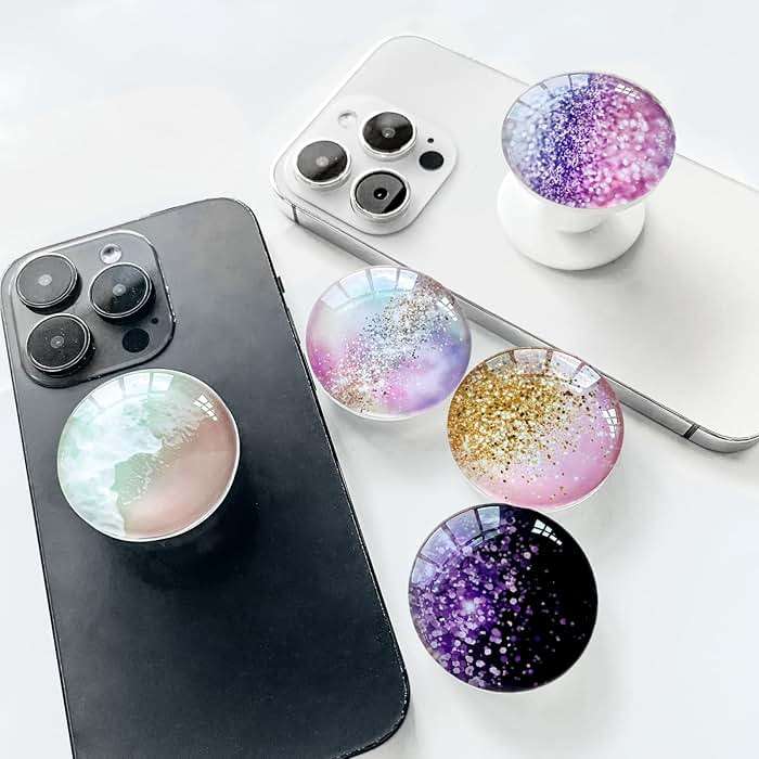 WUYULB Clear Crystal Glitter Collapsible Expandiing Moblile Phone Grip Stand Holder for Smartphones and Tablets Cell Phone Accessory (Dark Night Purple) - Image 5
