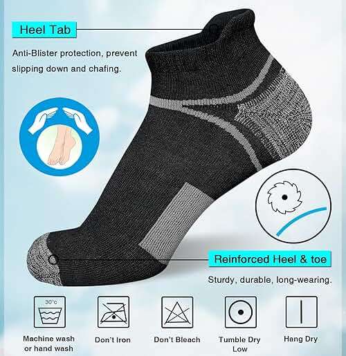 suaskk Men's Athletic Cushioned Ankle Socks, Comfort Wicking Anti-Blister Running Sock 5 Pairs - Image 2