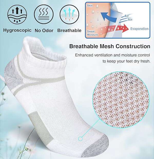 suaskk Men's Athletic Cushioned Ankle Socks, Comfort Wicking Anti-Blister Running Sock 5 Pairs - Image 4