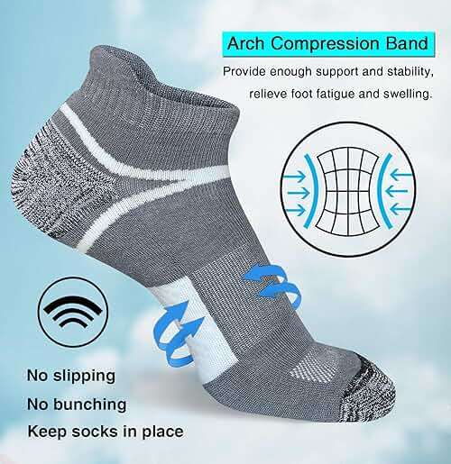 suaskk Men's Athletic Cushioned Ankle Socks, Comfort Wicking Anti-Blister Running Sock 5 Pairs - Image 5