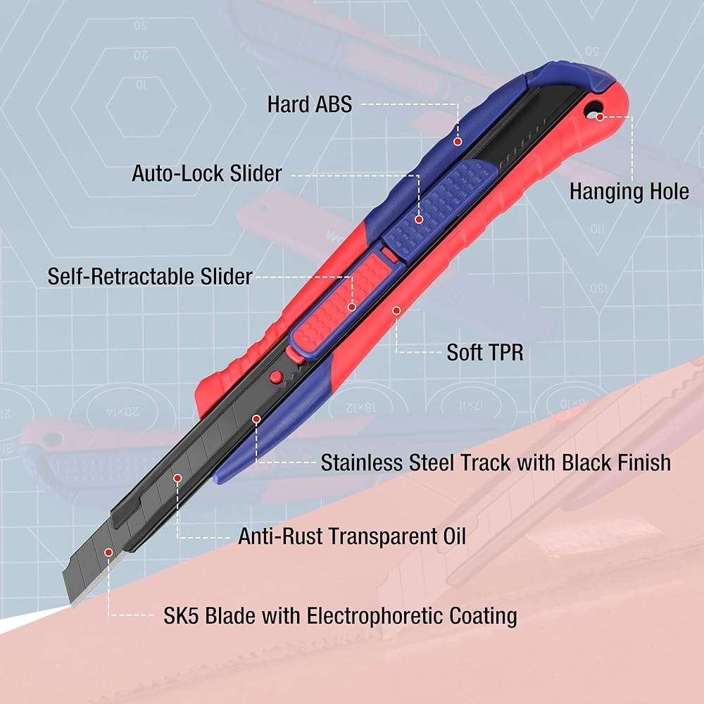 WORKPRO 2-In-1 Safety Utility Knife Retractable Snap-off blade, Metal Box Cutter Set, Razor Knife Exacto Craft Knives, with 10 Extra 9mm Blades, Pack of 3 - Image 4