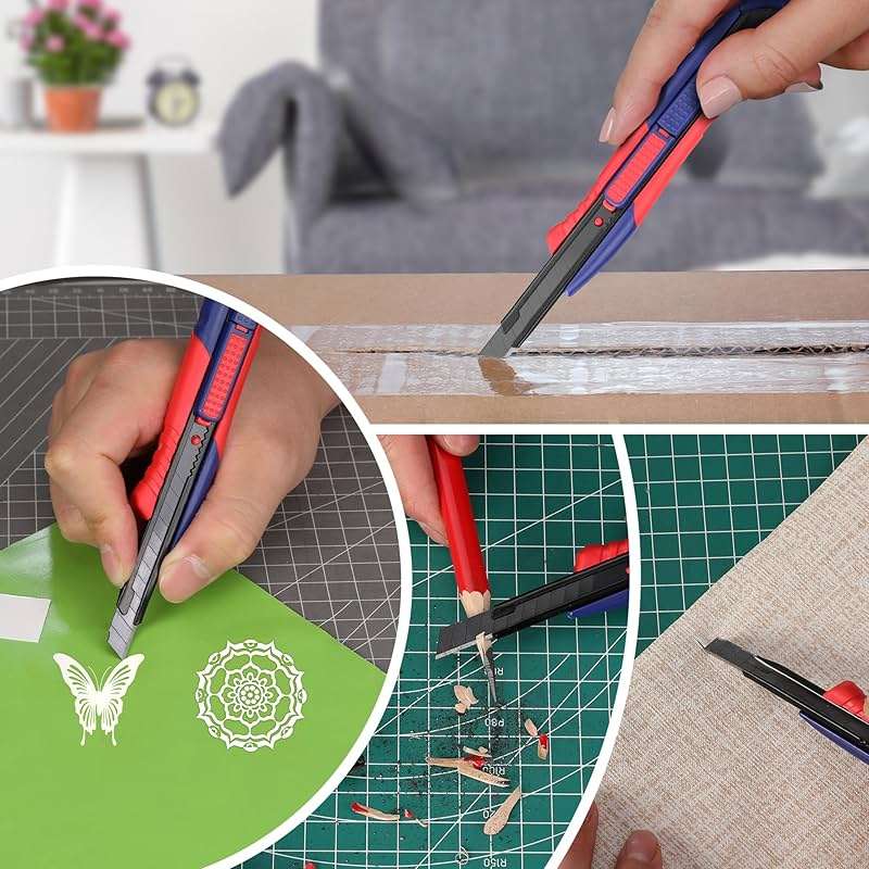 WORKPRO 2-In-1 Safety Utility Knife Retractable Snap-off blade, Metal Box Cutter Set, Razor Knife Exacto Craft Knives, with 10 Extra 9mm Blades, Pack of 3 - Image 8
