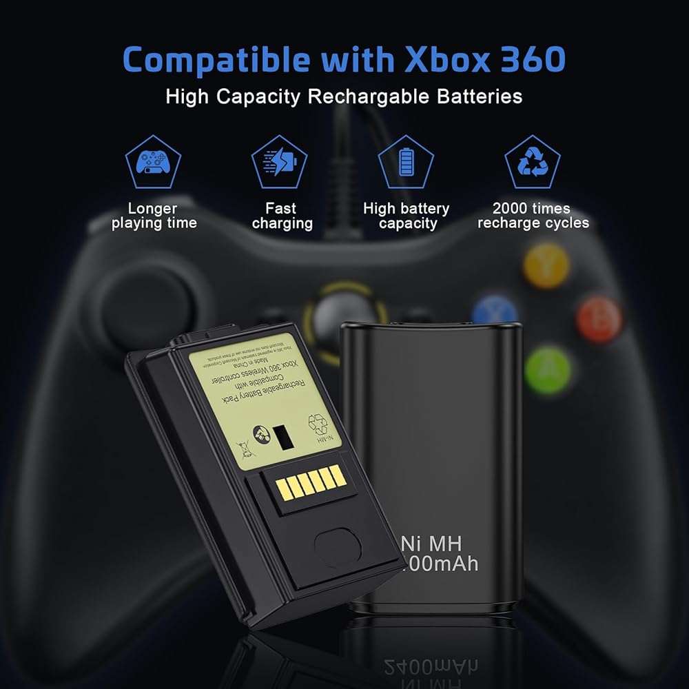 KEKUCULL Rechargeable Battery for Xbox 360 Controller, Charger Dual Charging Station Dock with 2 Pack Rechargeable Battery Compatible with Xbox 360 - Image 2