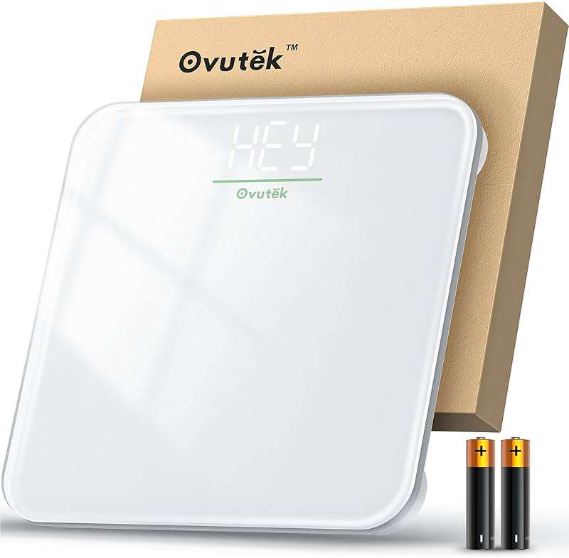 Ovutek Bathroom Scale for Body Weight, Highly Accurate Digital Weighing Machine for People, Upgraded Batteries Included, Compact Size, LED Display, Physician Scale with Sturdy Tempered Glass, 400lb - Image 1