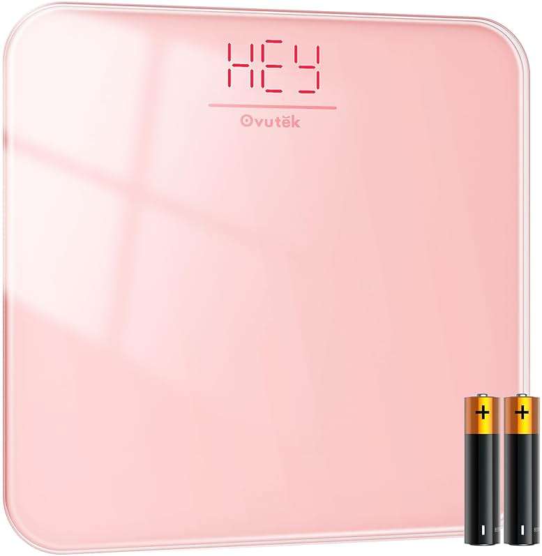 Ovutek Bathroom Scale for Body Weight, Highly Accurate Digital Weighing Machine for People, Upgraded Batteries Included, Compact Size, LED Display, High Standards Sturdy Tempered Glass, 400lb, Pink - Image 1