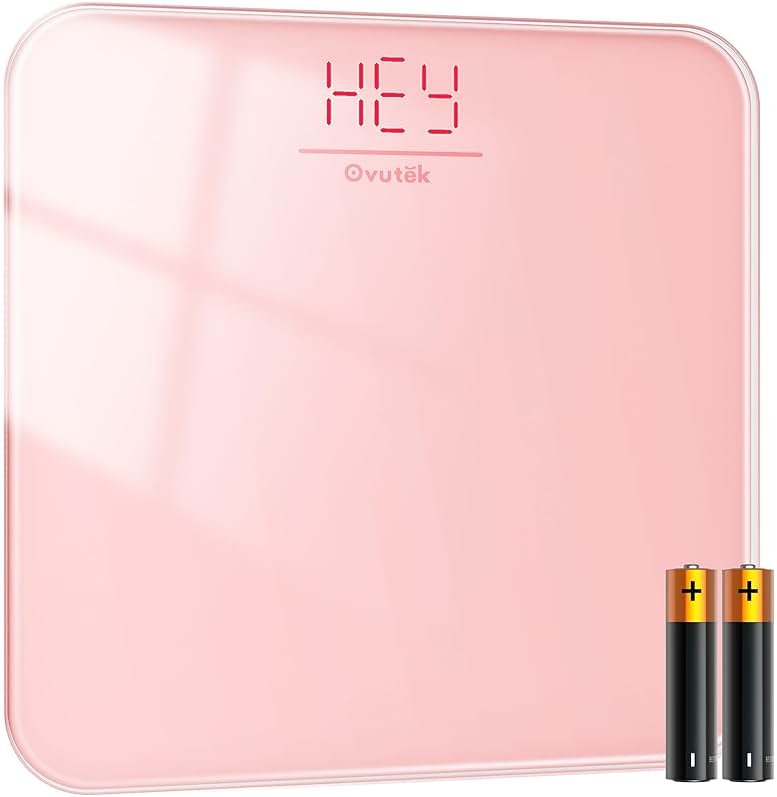 Ovutek Bathroom Scale for Body Weight, Highly Accurate Digital Weighing Machine for People, Upgraded Batteries Included, Compact Size, LED Display, High Standards Sturdy Tempered Glass, 400lb, Pink - Product Image