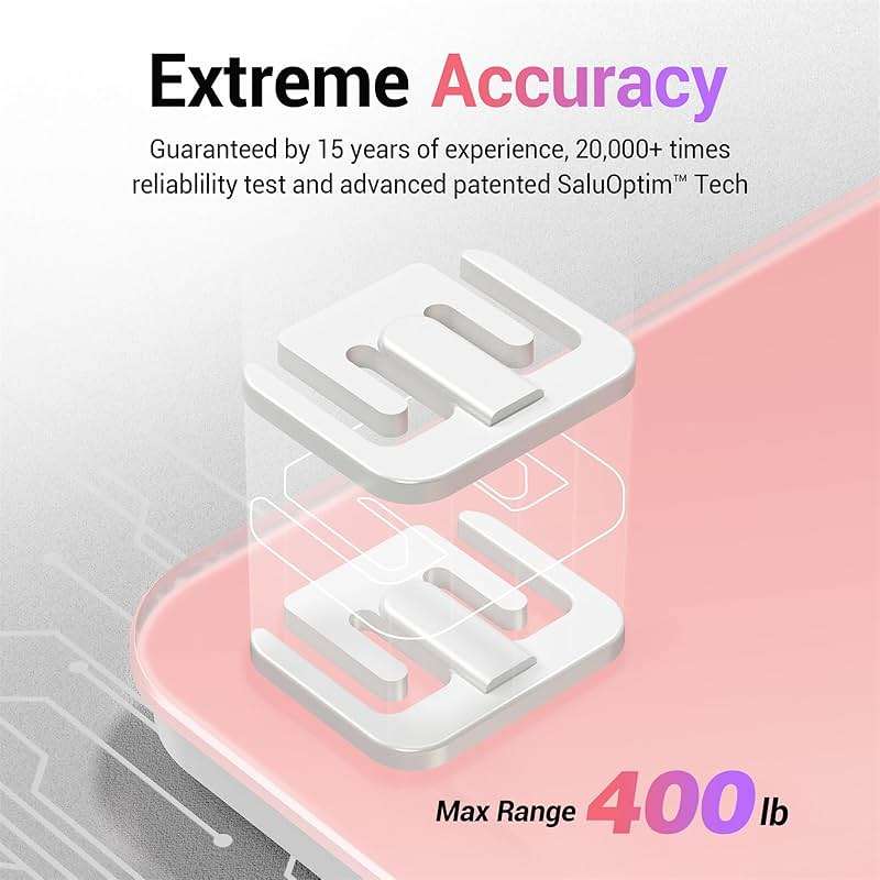 Ovutek Bathroom Scale for Body Weight, Highly Accurate Digital Weighing Machine for People, Upgraded Batteries Included, Compact Size, LED Display, High Standards Sturdy Tempered Glass, 400lb, Pink - Image 5