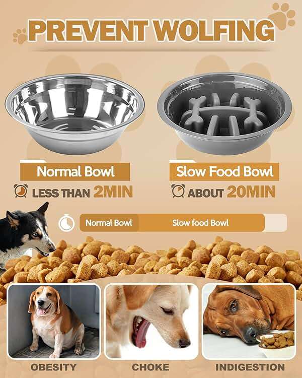 Jovrun Elevated Dog Bowls, Dog Feeder with Stainless Steel Dishes & Slow Feeder Bowl, 5 Heights Adjustable Raised Stand for Medium Large, Food Dishes with Non-Slip Feet - Image 4