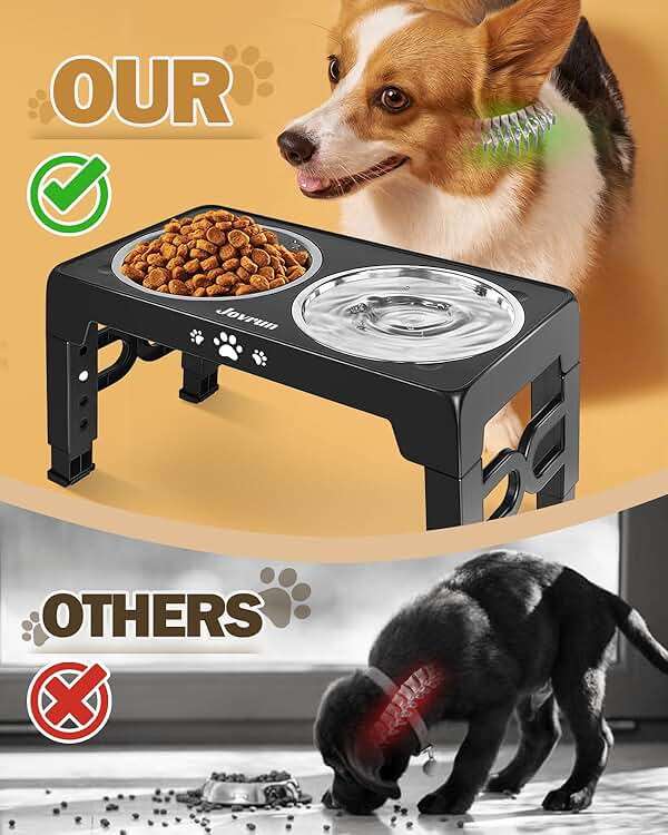 Jovrun Elevated Dog Bowls, Dog Feeder with Stainless Steel Dishes & Slow Feeder Bowl, 5 Heights Adjustable Raised Stand for Medium Large, Food Dishes with Non-Slip Feet - Image 5