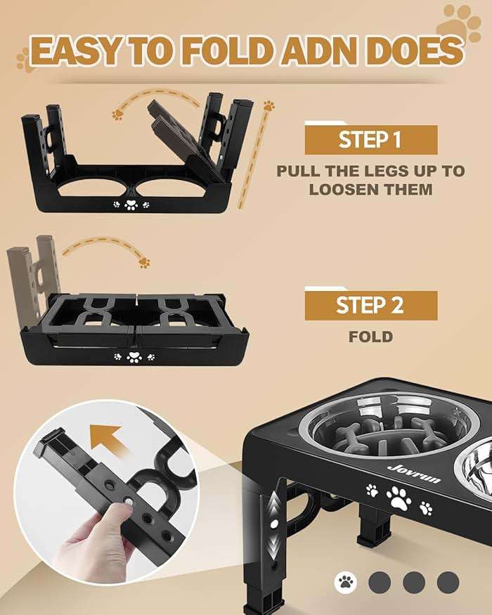 Jovrun Elevated Dog Bowls, Dog Feeder with Stainless Steel Dishes & Slow Feeder Bowl, 5 Heights Adjustable Raised Stand for Medium Large, Food Dishes with Non-Slip Feet - Image 6