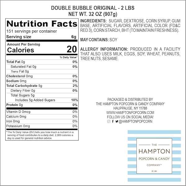 Dubble Original Bubble Gum - 2 Pound Bulk Bag (Approx. 140 Pieces) - Individually Wrapped Gum - The Hampton Popcorn & Candy Company (Original - Pink Gum) - Image 2
