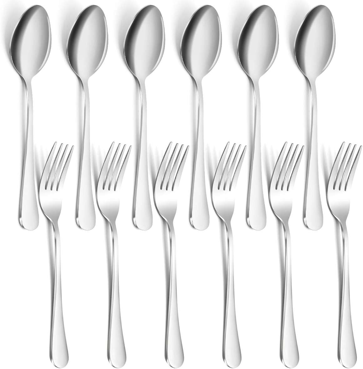 12 Pieces Spoons and Forks Set,Food Grade Stainless Steel Flatware Cutlery Set,6 Forks(6.8 inch) and 6 Spoons(6.6inch) Silverware Set for Home,Kitchen,Restaurant-Mirror Polished & Dishwasher Safe - Image 1
