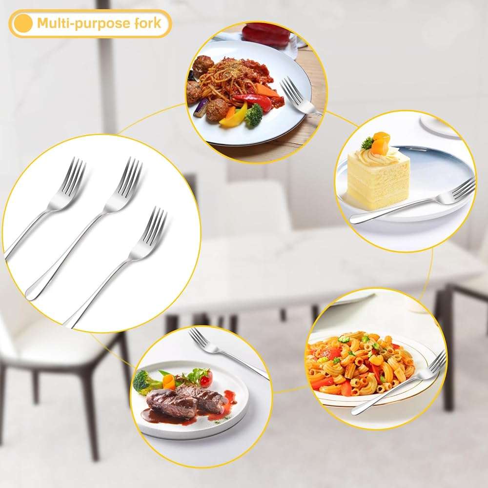 12 Pieces Spoons and Forks Set,Food Grade Stainless Steel Flatware Cutlery Set,6 Forks(6.8 inch) and 6 Spoons(6.6inch) Silverware Set for Home,Kitchen,Restaurant-Mirror Polished & Dishwasher Safe - Image 6
