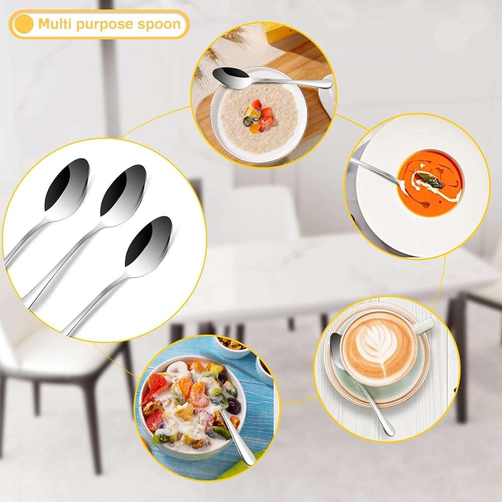 12 Pieces Spoons and Forks Set,Food Grade Stainless Steel Flatware Cutlery Set,6 Forks(6.8 inch) and 6 Spoons(6.6inch) Silverware Set for Home,Kitchen,Restaurant-Mirror Polished & Dishwasher Safe - Image 7