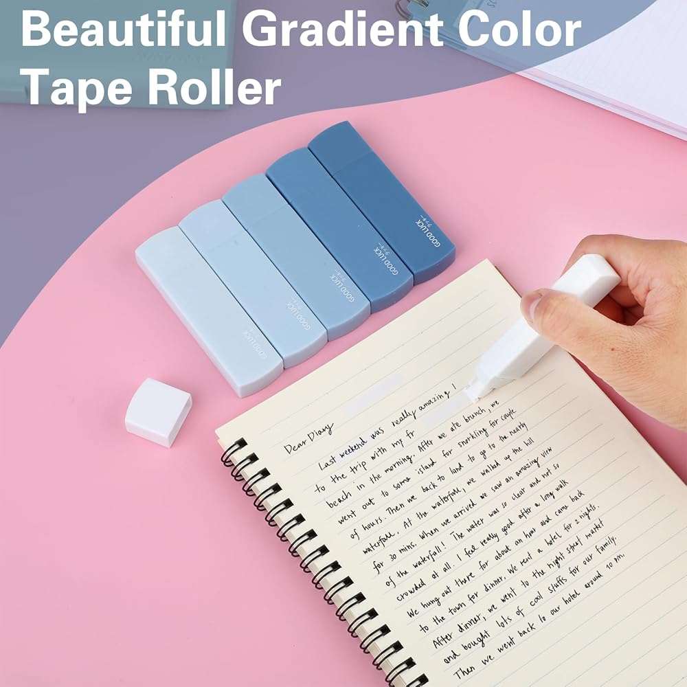 Amabro Small White Out Tapes, 6PCS Tape Roller Instant Correction Tape Mini Whiteout Tape Set Cute Correction Rollers for Students Office Workers Home School Stationery Supplies (Gradient Blue) - Image 4