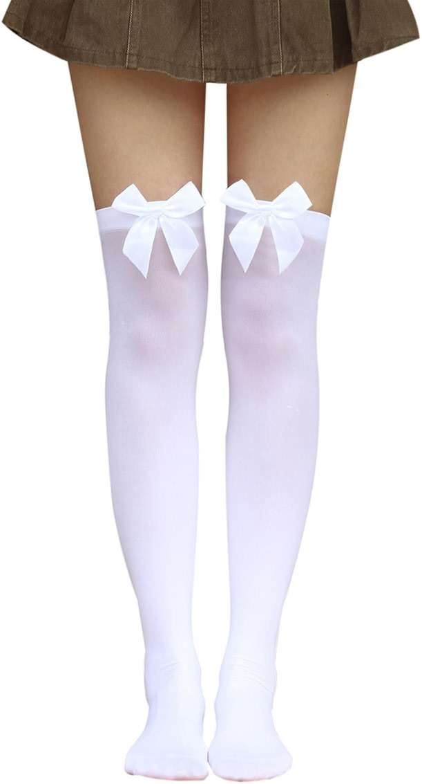 Bestjybt Women's Satin Bow Stockings Thigh High Over Knee Stockings - Image 1