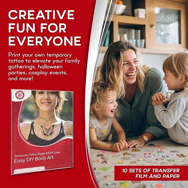 BubblePop! Printable Temporary Tattoo Paper for Laser Printer - Skin-Safe, Water-Resistant Tattoo Paper for Printer - Make Your Own Temporary Tattoos with Blank 8.5x11” Sheets - 10 Set - Image 2