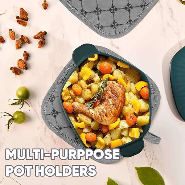 Oven Mitts Kitchen Towels Dishcloths with Pot Holders Sets 12PCS, Dish Towels Sets, Oven Gloves Pot Pads Heat Resistant 500 Degrees with Non-Slip Silicone Surface for Cooking Baking Grilling-Grey - Image 5