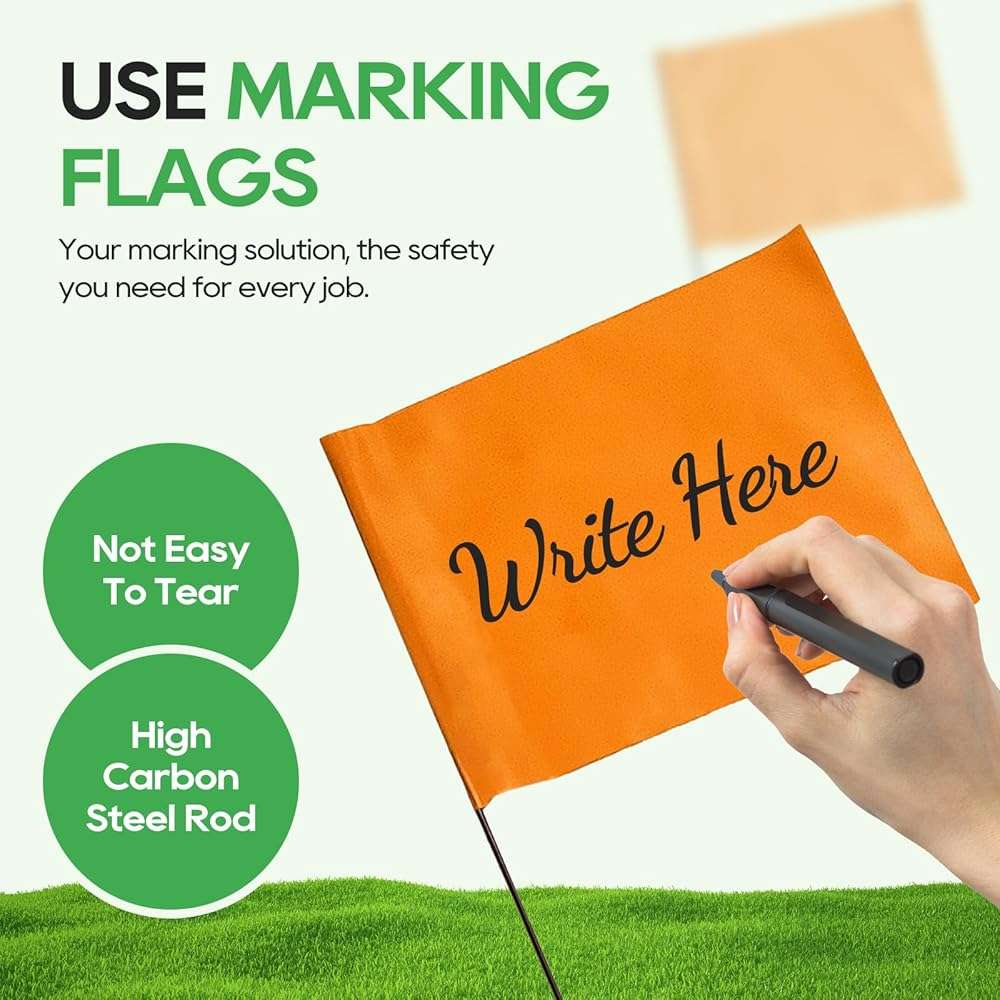 Zozen 50Pack Fluorescent Orange Marking Flags, Writable/15x4x5 Inch, Yard Flags for Lawn & Irrigation & Landscape & Sprinkler & Survey & Dog Training. - Image 5