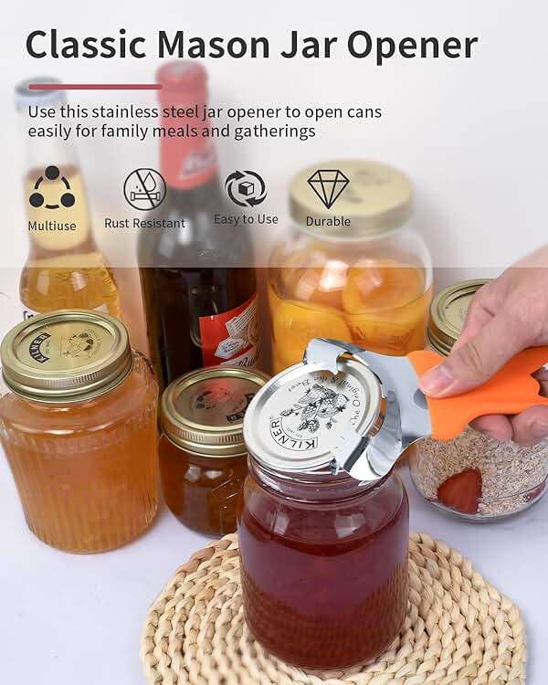 CYDW Mason Jar Opener Tool with No Lid Dents or Damage, Can Opener Manual Multi-Purpose, Easy Twist Manual Handheld Top Remover Utensil, Canning Supplies Tools and Bottle Opener, Made For Lifetime - Image 3