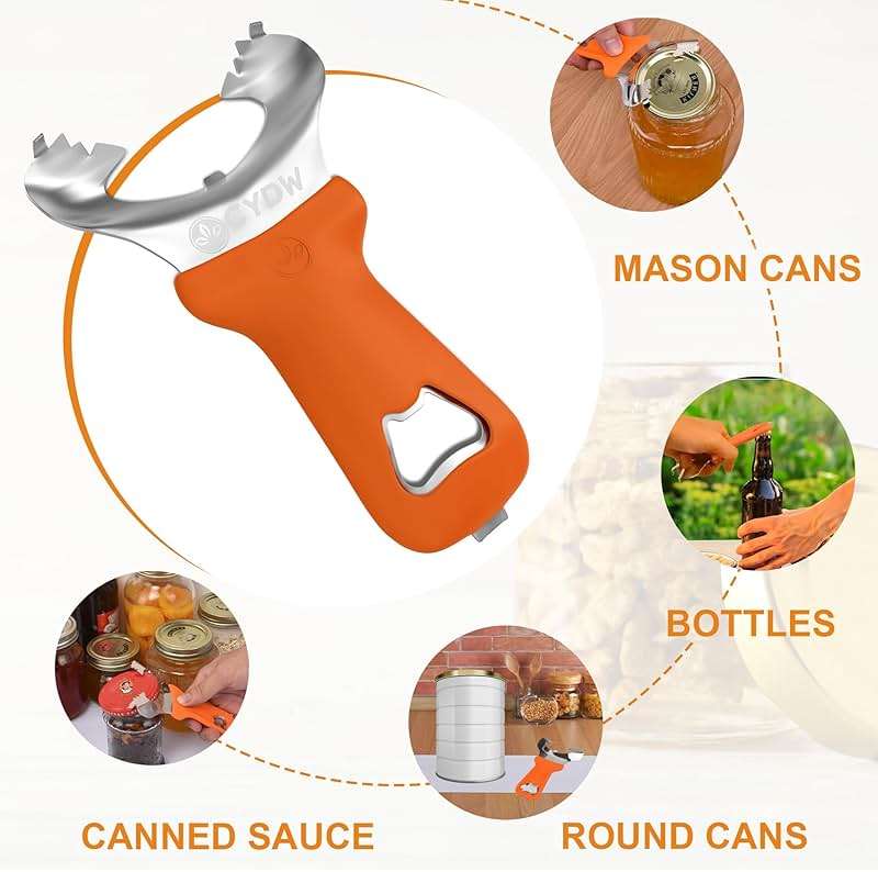 CYDW Mason Jar Opener Tool with No Lid Dents or Damage, Can Opener Manual Multi-Purpose, Easy Twist Manual Handheld Top Remover Utensil, Canning Supplies Tools and Bottle Opener, Made For Lifetime - Image 6