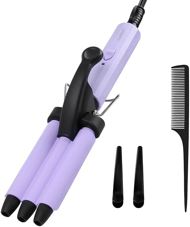 Mini Hair Crimper, janelove 1/2 Inch Beach Waves Curling Iron, Hair Waver for Short & Medium with 3 Ceramic Barrels, Home and Travel Friendly Crimper Hair Tool, Dual Voltage, 392℉ Fast Heating - Product Image