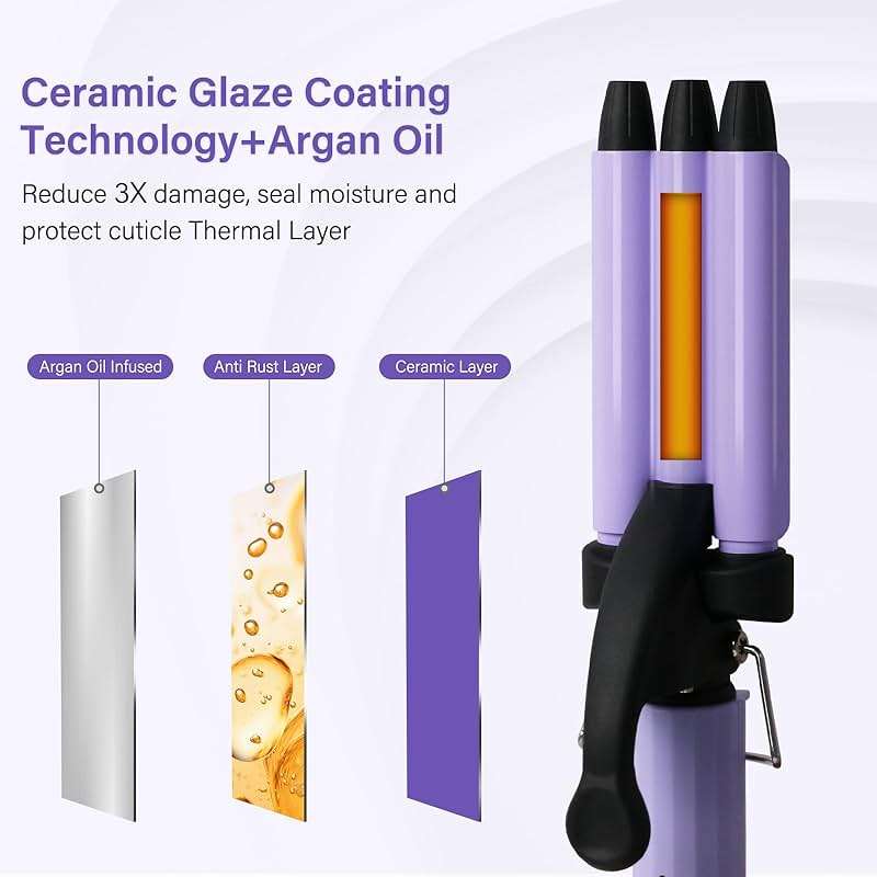 Mini Hair Crimper, janelove 1/2 Inch Beach Waves Curling Iron, Hair Waver for Short & Medium with 3 Ceramic Barrels, Home and Travel Friendly Crimper Hair Tool, Dual Voltage, 392℉ Fast Heating - Image 4