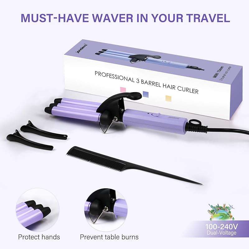 Mini Hair Crimper, janelove 1/2 Inch Beach Waves Curling Iron, Hair Waver for Short & Medium with 3 Ceramic Barrels, Home and Travel Friendly Crimper Hair Tool, Dual Voltage, 392℉ Fast Heating - Image 6