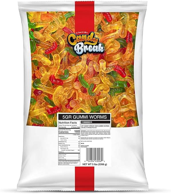 Candy Break Fruity & Sweet Gummy Worms, Assorted Fruit Flavors Bulk Candy, Chewy Gummies Snack for Kids & Adults, 5 lb Share Size Bag, Pack of 1 - Product Image