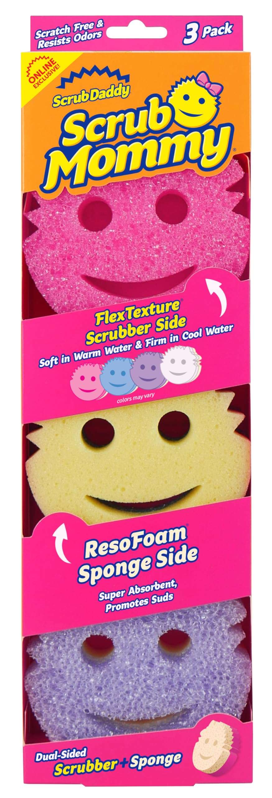 Scrub Daddy Scrub Mommy Sponges - Dish Scrubber + Non-Scratch Cleaning Sponges Kitchen, Bathroom + Multi-Surface Safe - Dual-Sided Dish Sponges for Scrubbing - Online Exclusive (3 Count) - Image 1