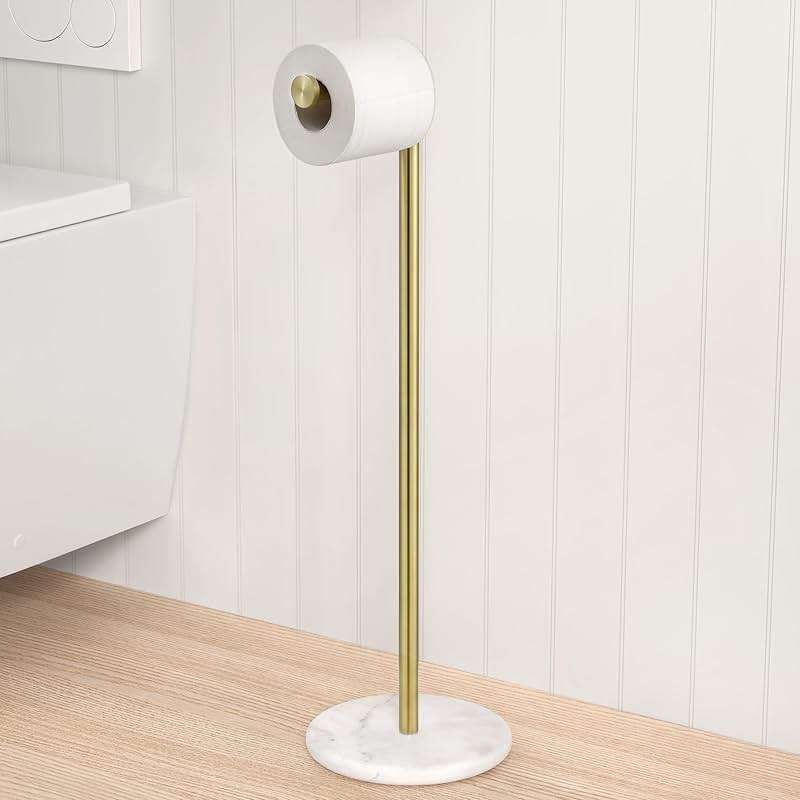 KES Extra High Gold Toilet Paper Holder Freestanding 26", Toilet Paper Holder Stand with Natural Marble Base, Floor Free StandingToilet Paper Holder 18/8 Stainless Steel Brushed Gold, BPH284S66-BZ - Image 1