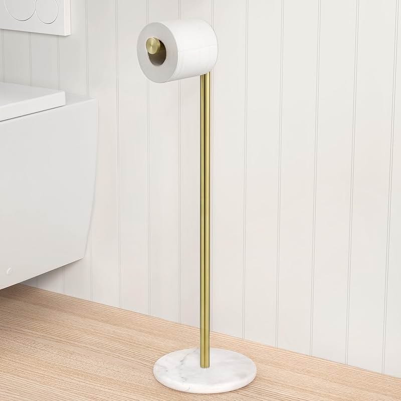 KES Extra High Gold Toilet Paper Holder Freestanding 26", Toilet Paper Holder Stand with Natural Marble Base, Floor Free StandingToilet Paper Holder 18/8 Stainless Steel Brushed Gold, BPH284S66-BZ - Product Image