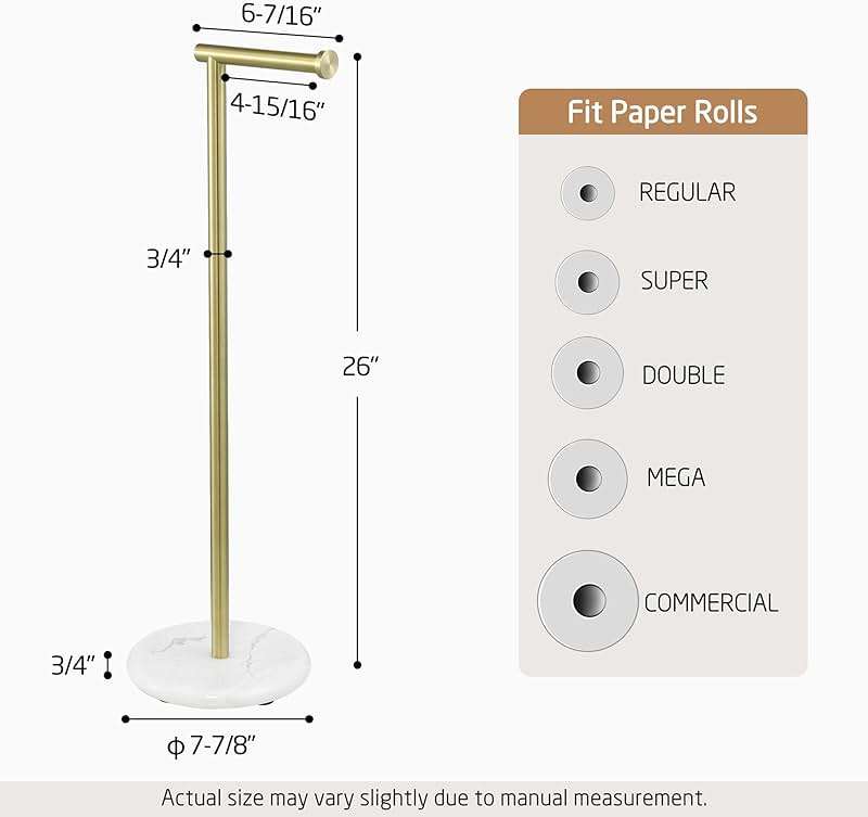 KES Extra High Gold Toilet Paper Holder Freestanding 26", Toilet Paper Holder Stand with Natural Marble Base, Floor Free StandingToilet Paper Holder 18/8 Stainless Steel Brushed Gold, BPH284S66-BZ - Image 2