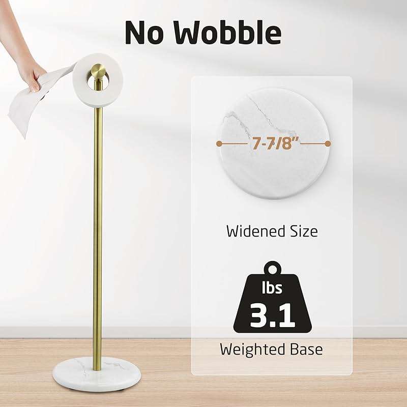 KES Extra High Gold Toilet Paper Holder Freestanding 26", Toilet Paper Holder Stand with Natural Marble Base, Floor Free StandingToilet Paper Holder 18/8 Stainless Steel Brushed Gold, BPH284S66-BZ - Image 3