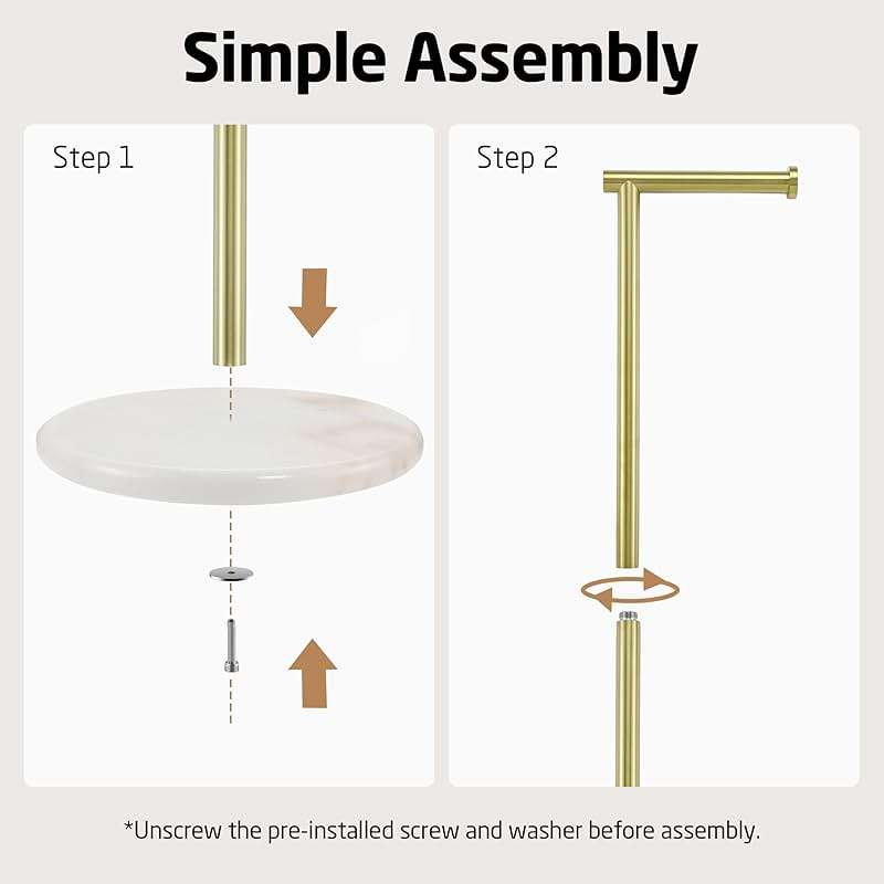 KES Extra High Gold Toilet Paper Holder Freestanding 26", Toilet Paper Holder Stand with Natural Marble Base, Floor Free StandingToilet Paper Holder 18/8 Stainless Steel Brushed Gold, BPH284S66-BZ - Image 7