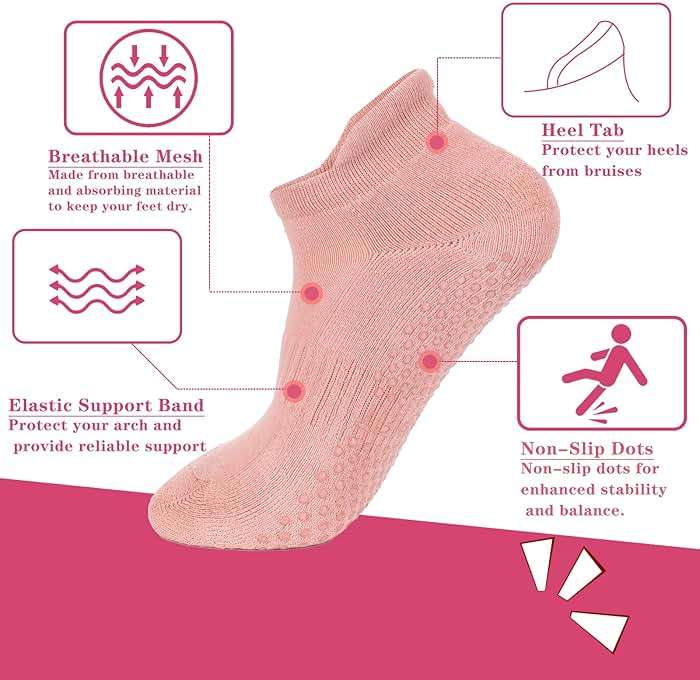 loudashuaiqi Grip Pilates Socks Non Slip Athletic Yoga Socks with Grips for Women Grippy socks for Hospital Workout Barre - Image 2