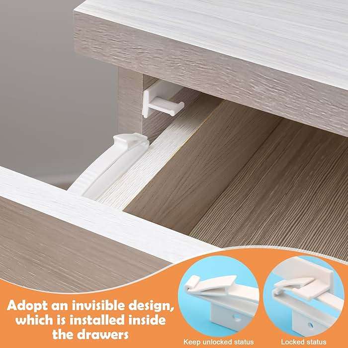 8 Pack Child Safety Locks, Baby Proofing Drawers Locks, Coolrunner Baby Safety Invisible Drawer Latches with Strong Adhesive for Baby Care - No Tools or Drilling Required - Image 4