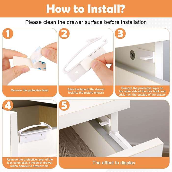 8 Pack Child Safety Locks, Baby Proofing Drawers Locks, Coolrunner Baby Safety Invisible Drawer Latches with Strong Adhesive for Baby Care - No Tools or Drilling Required - Image 5