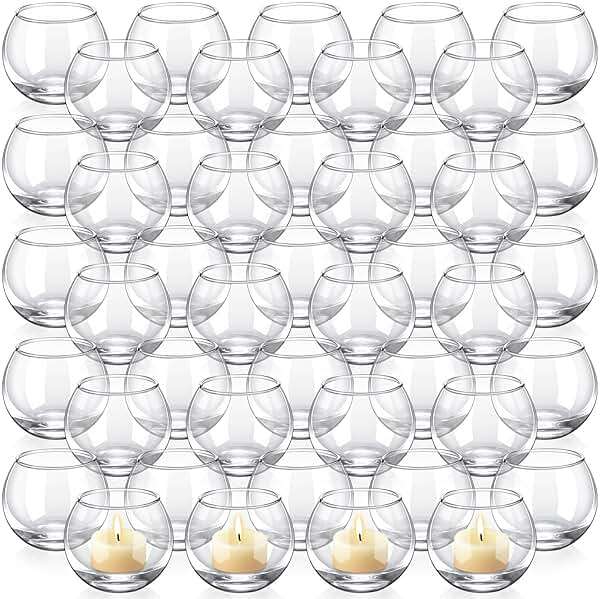 Ziliny 48 Pcs Clear Glass Votive Candle Holders Bulk Tealight Candle Holders Wedding Table Centerpiece Decor Vase for Wedding Bridal Shower Party Decoration - Image 1